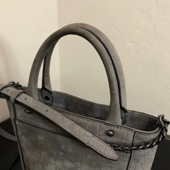REBECCA MINKOFF 💕NWOT💕 Gray Croc-Embossed Leather Tote with Chain Strap - Picture 5 of 6